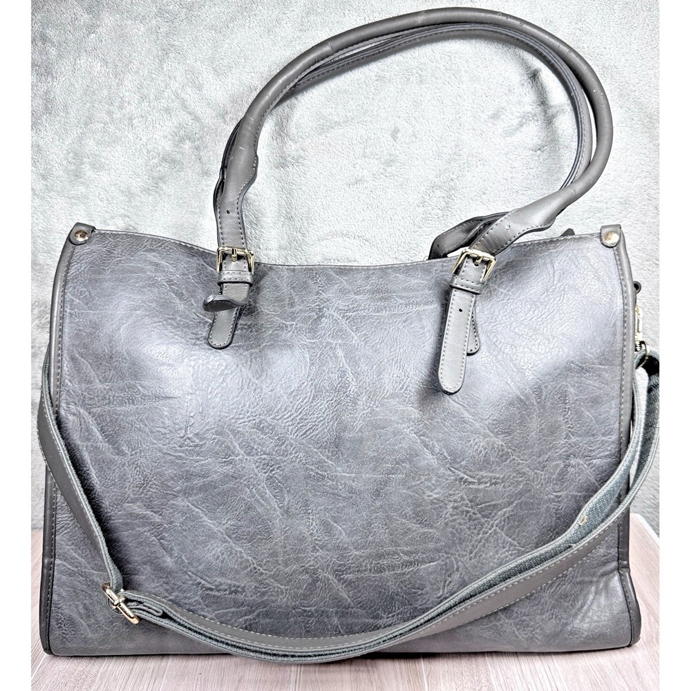 Leather Laptop Tote Bag Gray Womens Work Office Shoulder‎ Bag Large Carryall